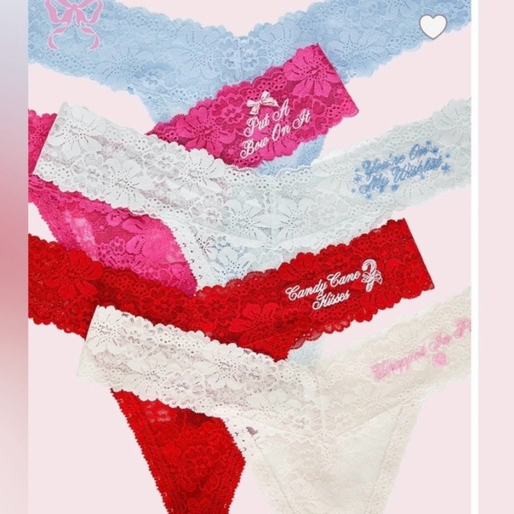 Victorias Secret Pink LoveShackFancy 5 Pack Thong Panties Set